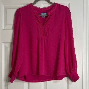 CeCe Vibrant Pink Textured Blouse